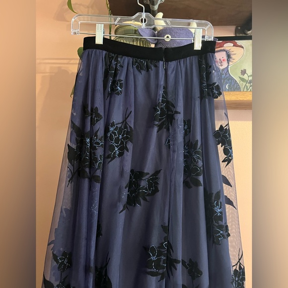 Vintage Whimsigoth Navy Floral Gown Style Skirt Only - Picture 6 of 9